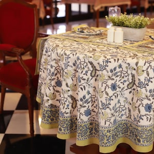 Floral Round Tablecloth, Indian Block Print Round Table Cover, Circle Tablecloth, Housewarming Gift, Country Kitchen Round Table Cloth