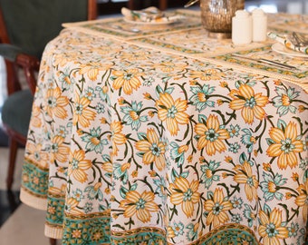 Easter Round Tablecloth, Indian Block Print Round Table Cover, Circle Tablecloth, Housewarming Gift, Country Kitchen Round TableCloth