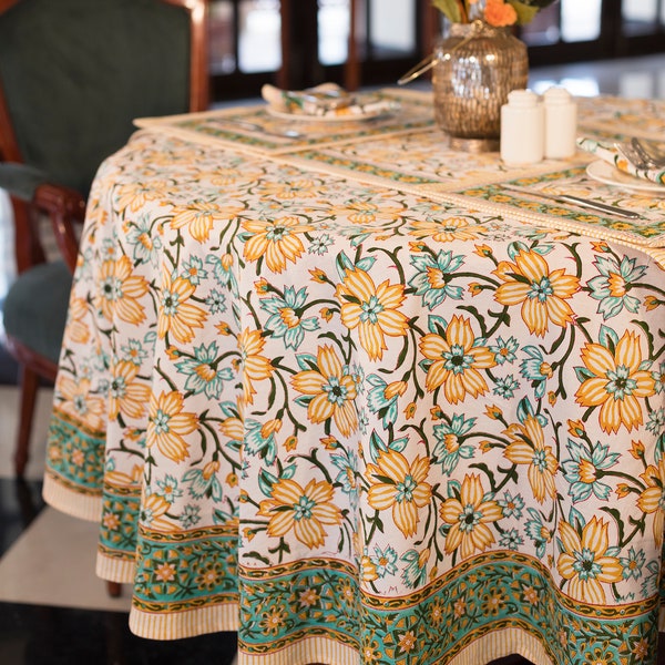 Easter Round Tablecloth, Indian Block Print Round Table Cover, Circle Tablecloth, Housewarming Gift, Country Kitchen Round TableCloth