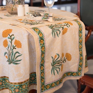 Easter Round Tablecloth, Indian Block Print Round Table Cover, Circle Tablecloth, Housewarming Gift, Country Kitchen Round TableCloth image 2