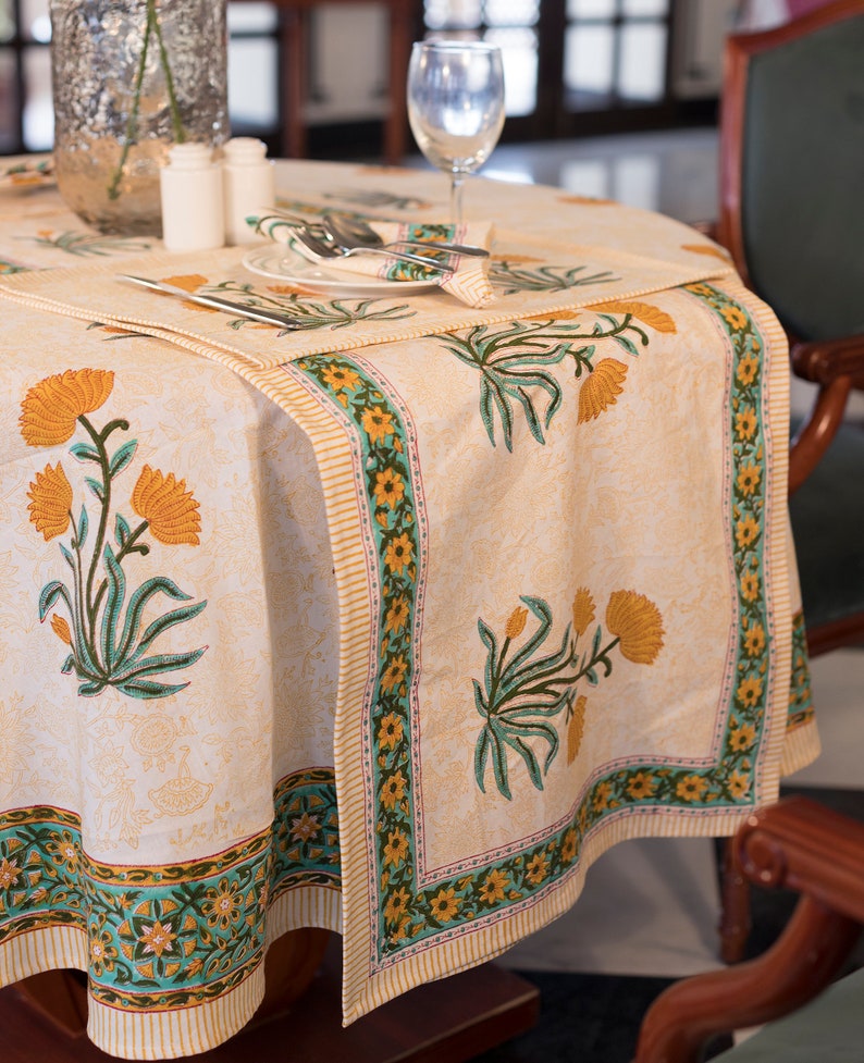 Easter Round Tablecloth, Indian Block Print Round Table Cover, Circle Tablecloth, Housewarming Gift, Country Kitchen Round TableCloth image 2