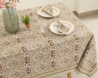 Garden Block Print tablecloth, Table Scape Holiday Decoration, Table Cloth Runner Mats Napkins Set, Anokhi Tablecloth, Rectangle Table Cloth