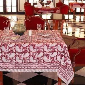 Red Paisley Block Print tablecloth, Indian Cotton Table Cover, Rectangle Table Cloth, Easter Table Cloth, Garden Party Table Scape Decor