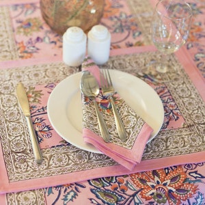 Pink Floral Round Tablecloth, Indian Block Printed Round Table Cover, Circle Tablecloth, Housewarming Gift,Farm House Party Round TableCloth image 4