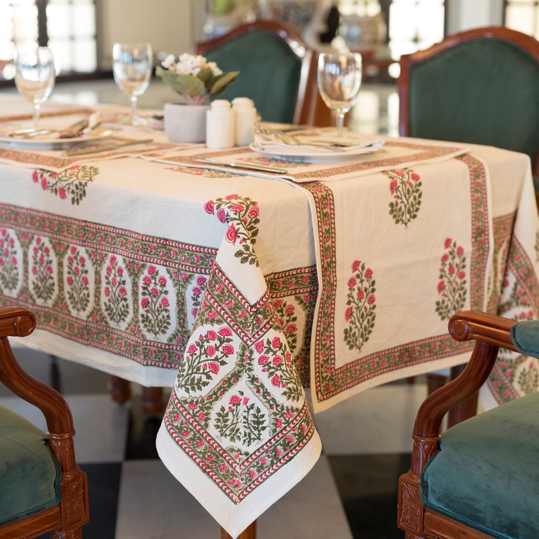 White Indian Block Printed Tablecloth Bohemian Table Decor Etsy