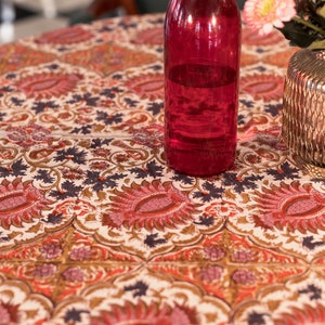 French Round Tablecloth, Indian Block Printed Round Tablecloth, 90 Inch Tablecloth, Floral Round Dinning TableCloth, Wedding Table Decor image 3