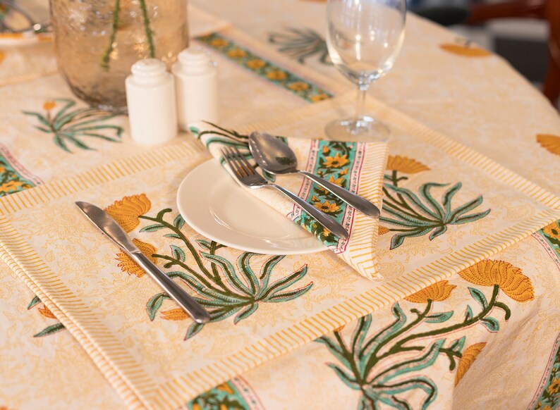 Easter Round Tablecloth, Indian Block Print Round Table Cover, Circle Tablecloth, Housewarming Gift, Country Kitchen Round TableCloth image 4