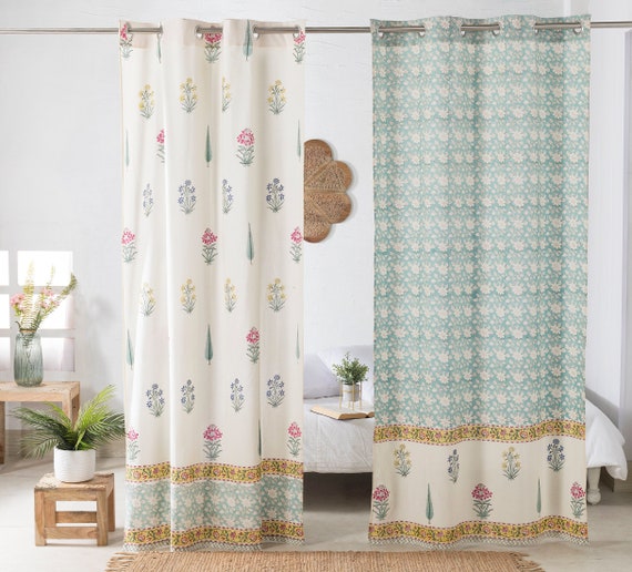 Indian Hand Block Printed Curtains Set Of Two Cotton Curtain India Indian Hand Block Printed Curtains Set, Indian Block Print Curtains Uk