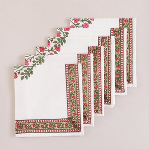 Pink And White Indian Block Print Napkins, Floral Cotton Dinning Table Daily Use Napkins , Farmhouse Wedding Event Home Party Napkins 16x16