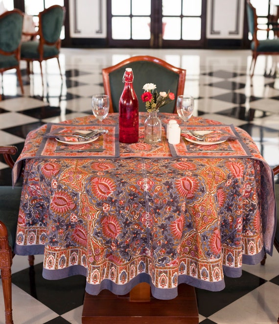 French Round Tablecloth Indian Block Printed Round Tablecloth 90