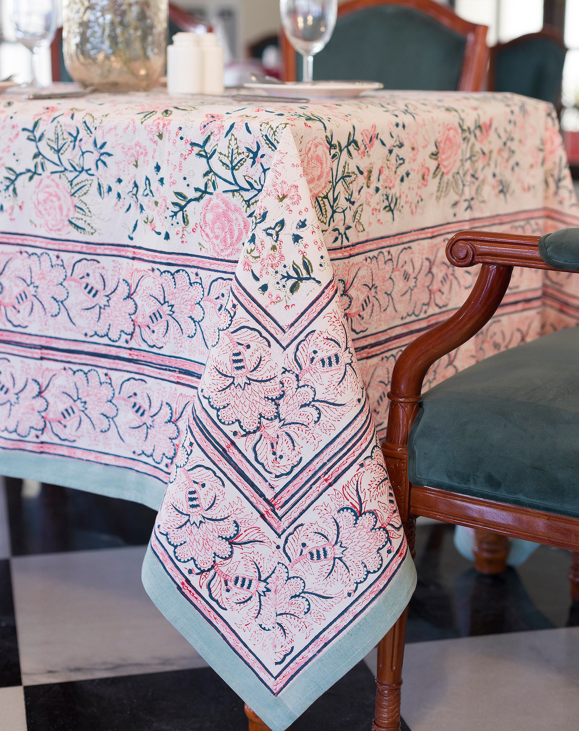 Indian Block Print tablecloth Floral Cotton Table Cover Etsy