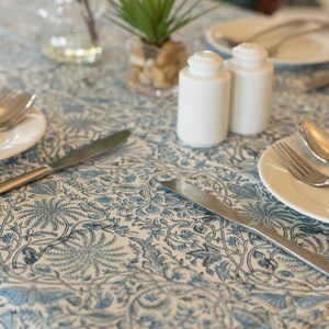 Blue Block Print Tablecloth , Garden Tablecloth, Indian Table Linen, Floral Dinning TableCloth ,Elegant Table Scape, Rectangle Tablecloth image 4