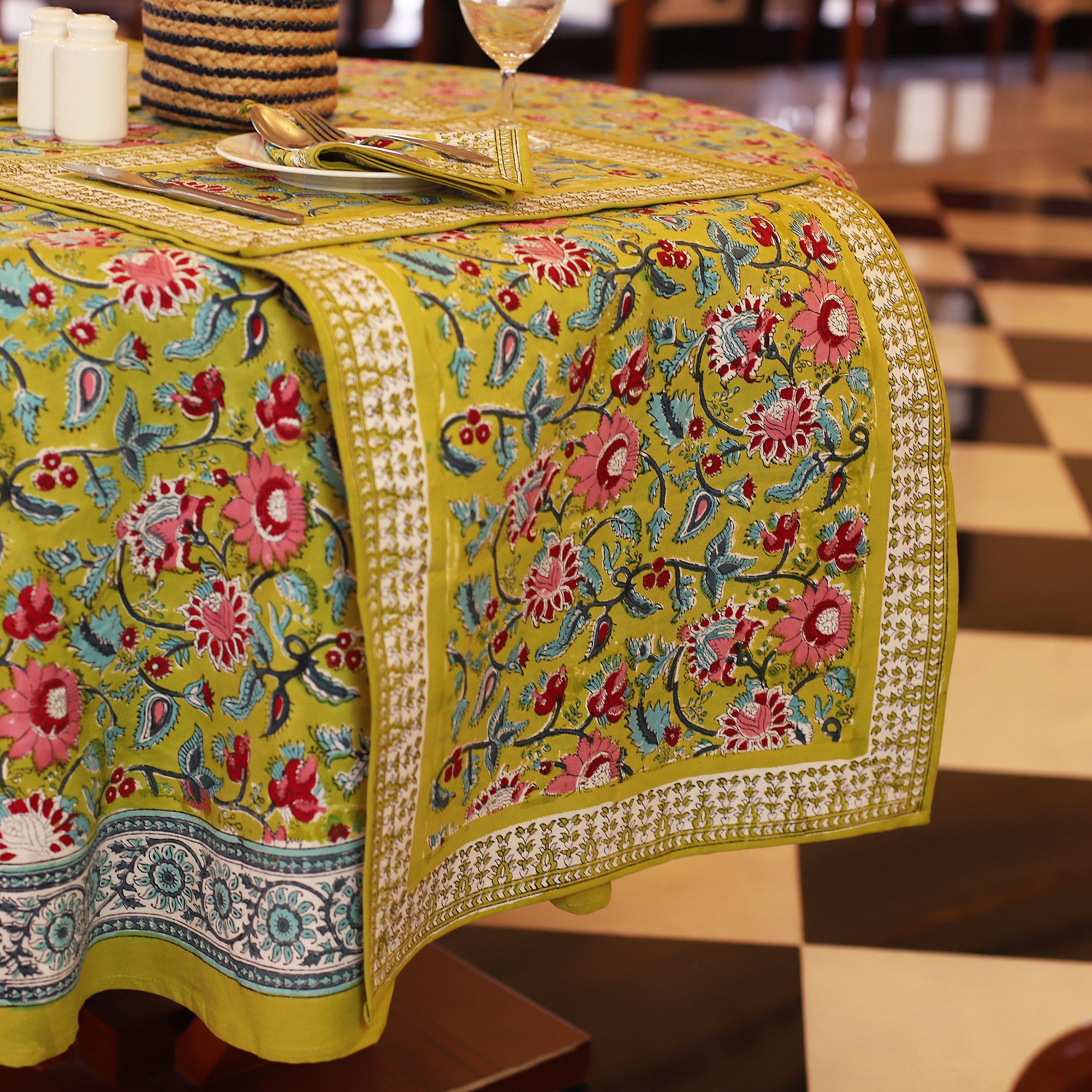 French Round Tablecloth Indian Block Printed Round Etsy