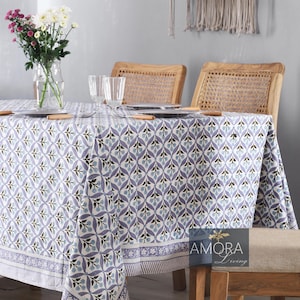 Purple Indian Block Printed Tablecloth Table cover Table linen, Cotton Floral Tablecloth, Dining Table Decor, Wedding Event Table Cover