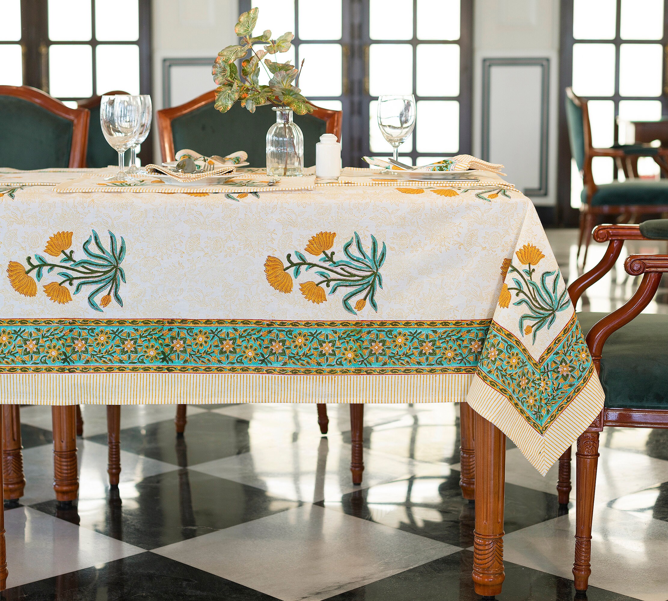 Floral Tablecloth Cover Block Printed Tablecloth Indian Etsy