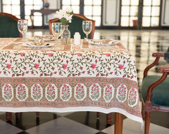 Indian Tablecloth Cover, Block Printed Tablecloth, Indian Table Linen,  Floral Dinning TableCloth ,Tabletop Decoration, Rectangle Tablecloth