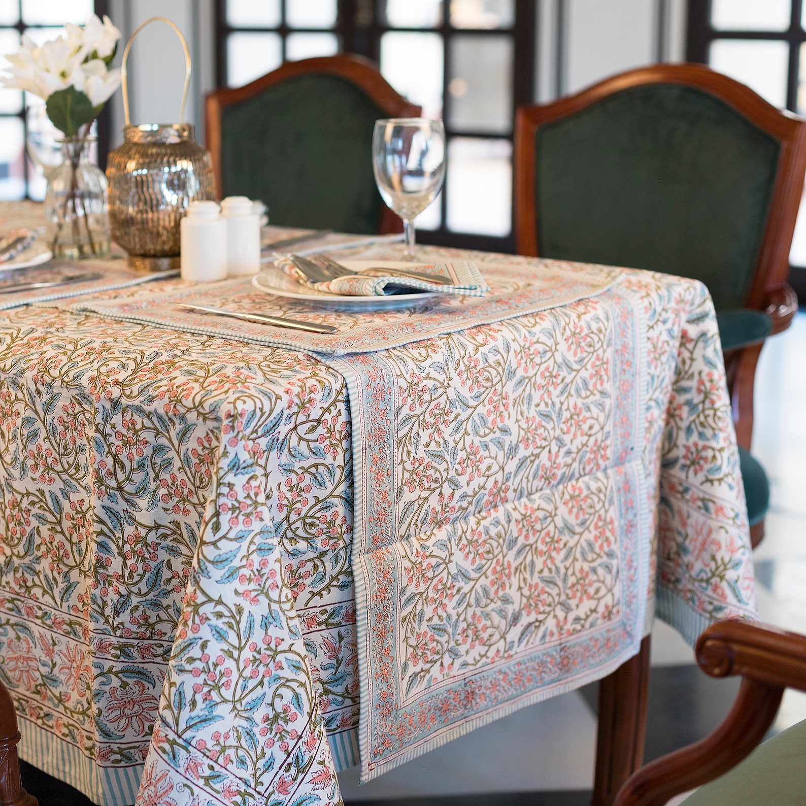 Indian Block Print Tablecloth Floral Cotton Table Cover Etsy