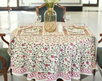 Wedding Round Tablecloth, Indian Block Printed Round Tablecloth, 90" Inch Tablecloth, Floral Round Dinning TableCloth, French Table cloth