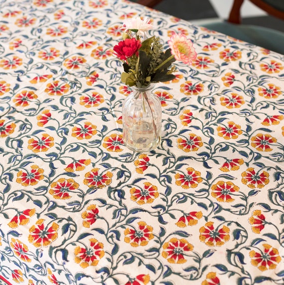 Nappe blanche dimpression de bloc indien, couverture florale de table de  coton, ensemble de serviettes de tapis de tissu de table, nappe de ferme,  cadeau pour la nouvelle maison -  France