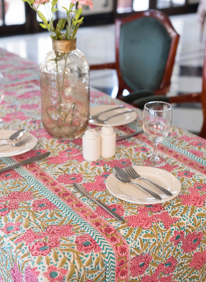 Indian Tablecloth Cover, Block Printed Tablecloth, Boho Table Decor, Dinning TableCloth Cover, Tabletop Decoration, Rectangle Tablecloth image 6