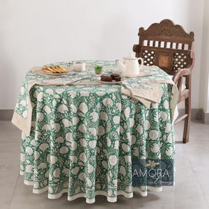 Moss Green Round Indian Block Print Dining Tablecloth, French Round Tablecloth, Round Dining Tablecloth, Beach Wedding Table Decor 120Inch