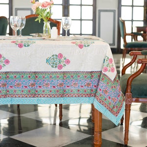 Floral Tablecloth Cover, Block Printed Tablecloth, Indian Table Linen,  Wedding Dinning TableCloth ,Kitchen Decoration, Rectangle Tablecloth