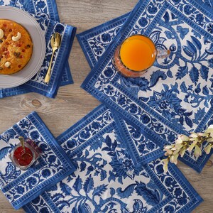 Blue And White Indian Block Print Napkins, Floral Cotton Dinning Table Daily Use Napkins , Farmhouse Wedding Event Home Party Napkins 20x20 image 4