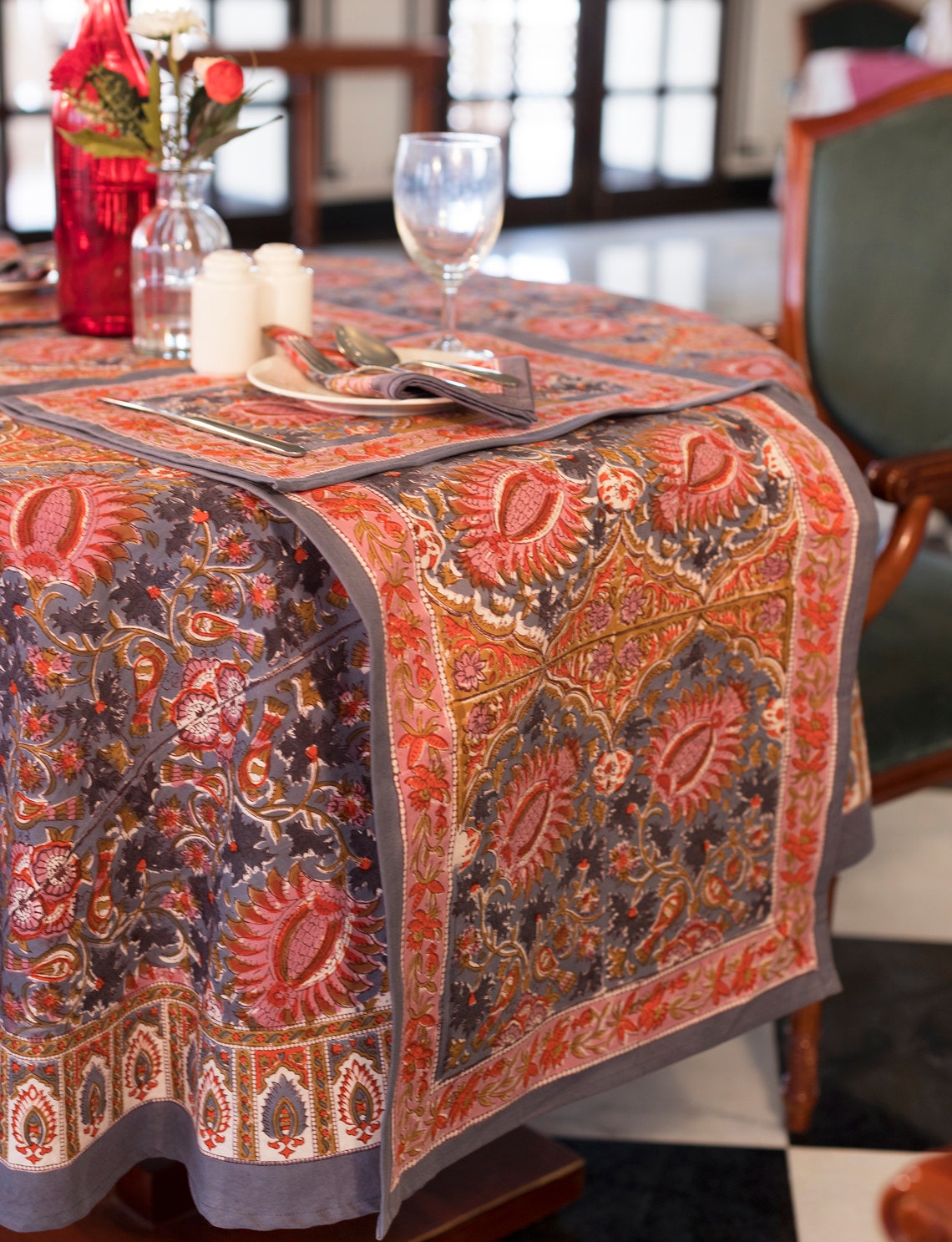 French Round Tablecloth Indian Block Printed Round Etsy UK