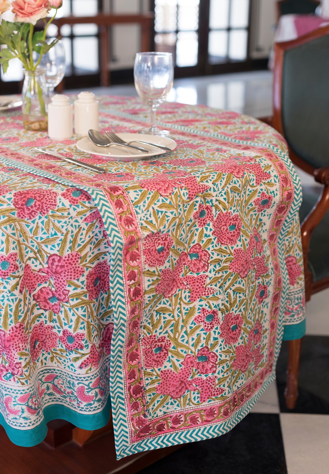 Wedding Round Tablecloth Indian Block Printed Round Etsy