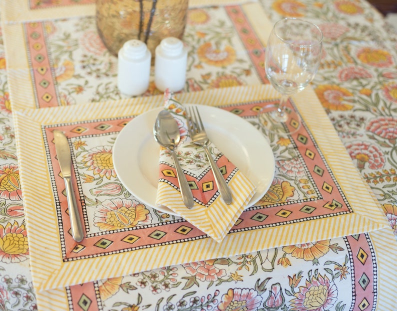 Block Printed Round Tablecloth Floral Printed Round - Etsy