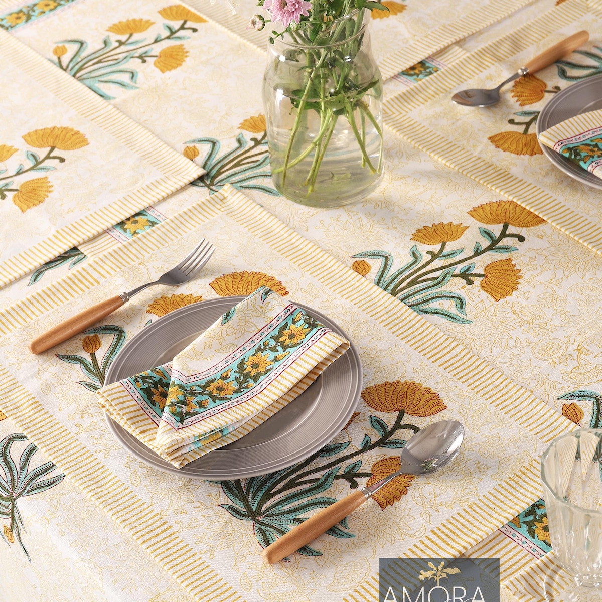 8 SEATER (72"x108") Handcrafted Indian Block Printed Tablecloth Cotton, Boho Floral Design, Dining Table Cover, Mid Century Wedding & Party Decor Events - Etsy