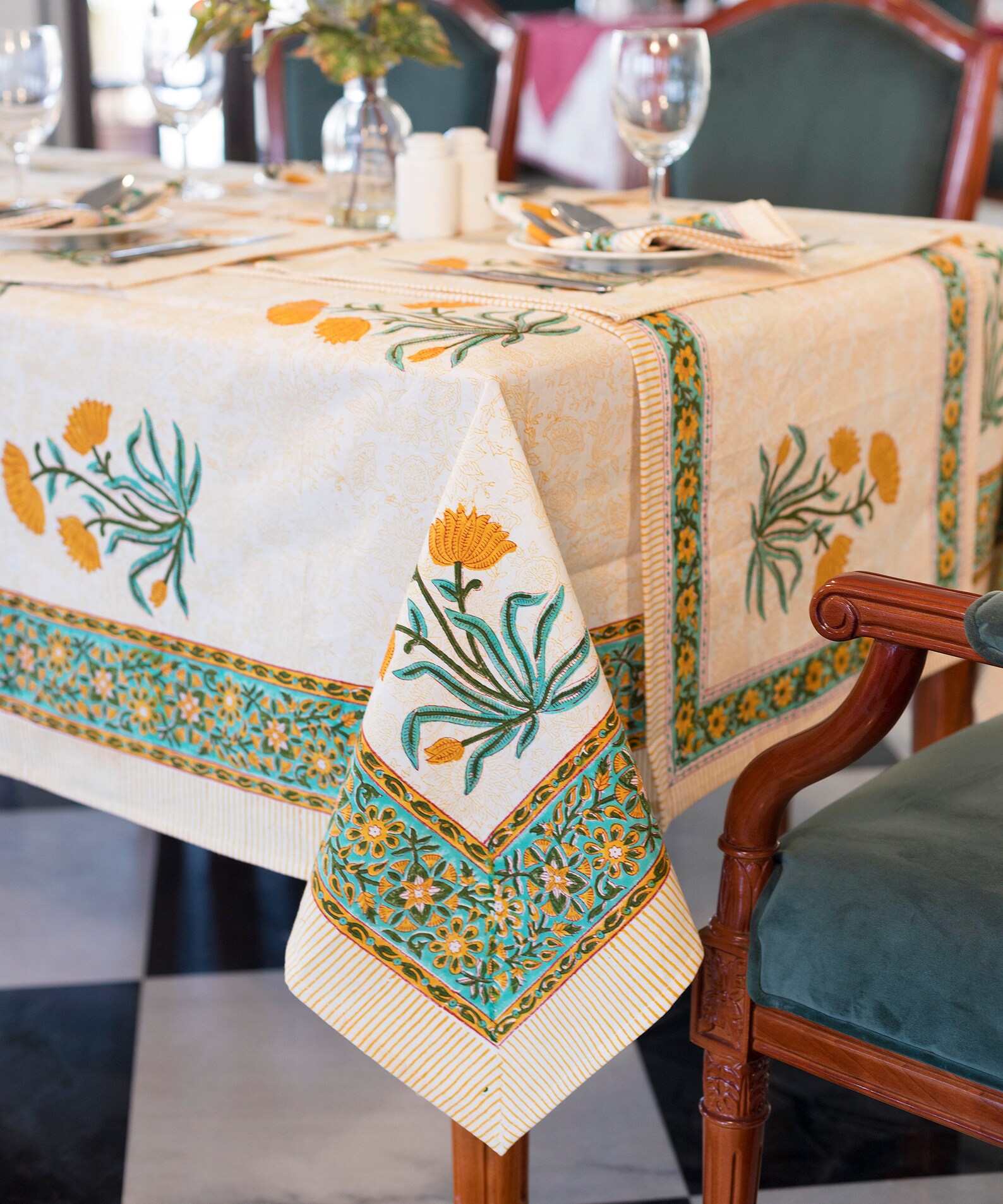 Floral Tablecloth Cover Block Printed Tablecloth Indian Etsy