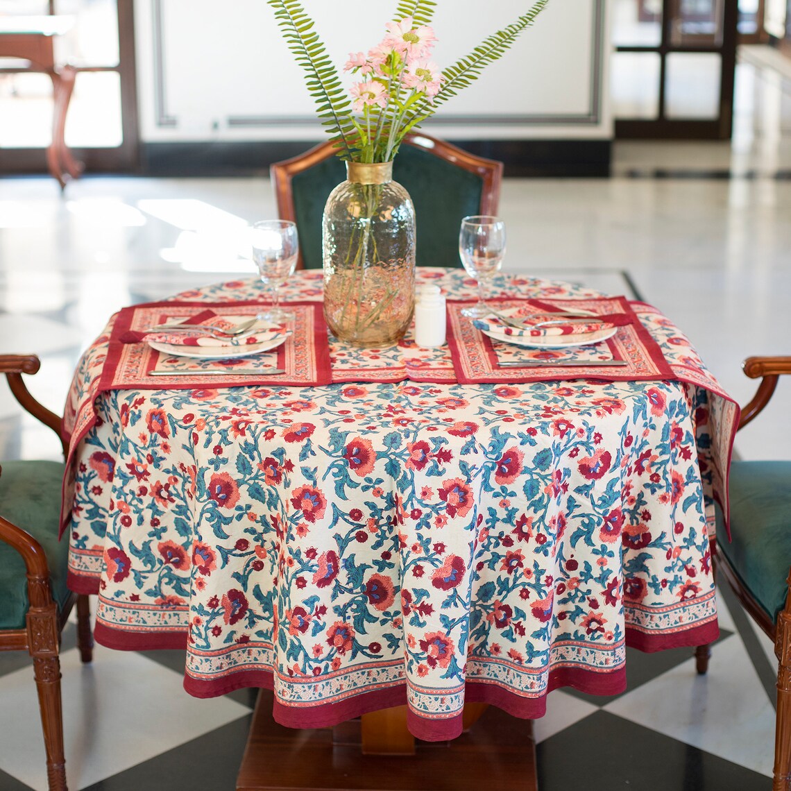 Block Printed Round Tablecloth Floral Print Round Table Cover | Etsy