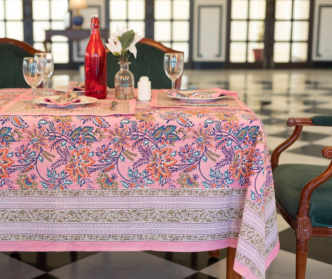 French Tablecloth Cover, Block Printed Tablecloth, Handmade Tablecloth