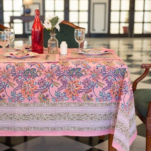 French Tablecloth Cover, Block Printed Tablecloth, Handmade Tablecloth, Floral Dinning Table Cloth ,Outdoor Tablecloth, Rectangle Tablecloth