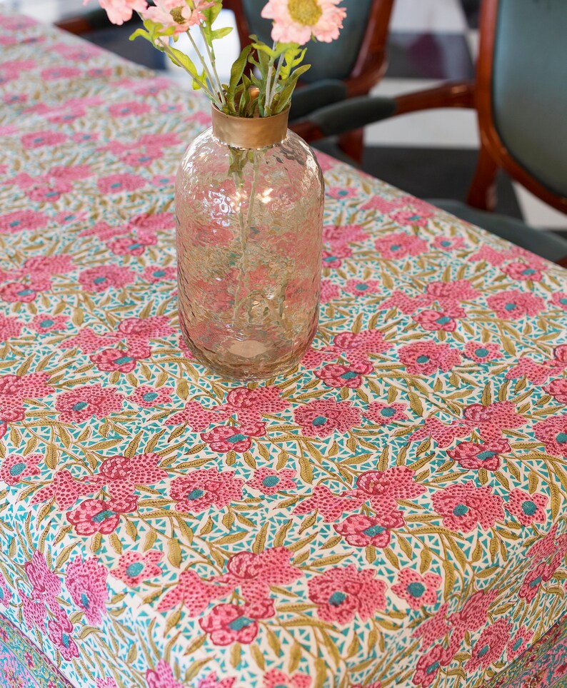 Indian Tablecloth Cover, Block Printed Tablecloth, Boho Table Decor, Dinning TableCloth Cover, Tabletop Decoration, Rectangle Tablecloth image 3