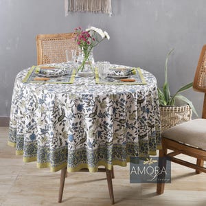 Easter Round Tablecloth, Indian Block Print Round Table Cover, Circle Tablecloth, Housewarming Gift, Country Kitchen Round TableCloth 90Inch