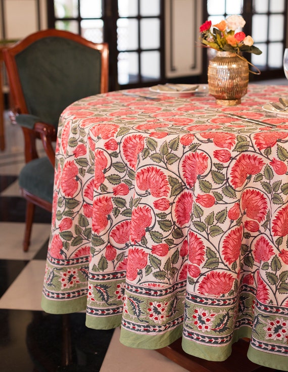 Fl Round Tablecloth Indian Block, Kitchen Round Tablecloth