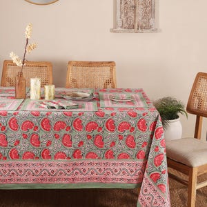 Toalha de mesa com estampa indiana verde, capa de mesa floral, conjunto de toalhas de mesa, tapetes e guardanapos, toalha de mesa francesa, toalha de mesa para casa de praia