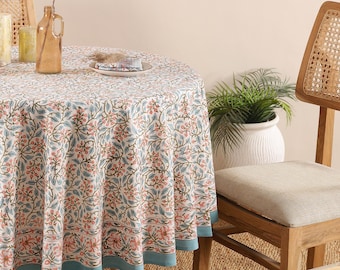 Runde Tischdecke mit Blumenmuster, indischer Block bedruckt, 90 "Zoll Tischdecke, Housewarming Geschenk, Hausparty Runde Tischdecke Dekor