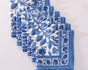 Blue And White Indian Block Print Napkins, Floral Cotton Dinning Table Daily Use Napkins , Farmhouse Wedding Event Home Party Napkins 20x20
