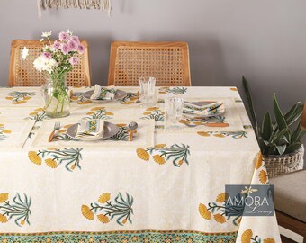ATOSII Meraki - Mantel 100% Algodón, Estampado A Mano, Rectangular, Para Cocina, Comedor, Mantelería, Acción De Gracias, Navidad, Boda, Otoño, 72 X 108 Pulgadas, I 8 Plazas