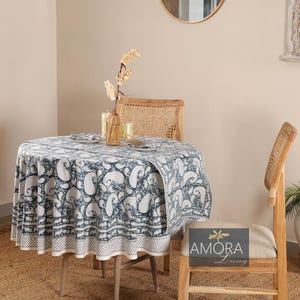 Mantel redondo con estampado de cachemira azul, mantel redondo indio, mantel de Pascua, regalo de inauguración de la casa, mantel redondo para bodas y cenas.