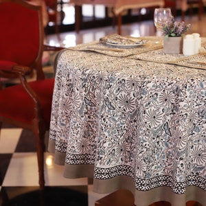 Floral Round Tablecloth, Indian Block Print Round Table Cover, Circle Tablecloth, Housewarming Gift, Wedding Dining Kitchen Round TableCloth