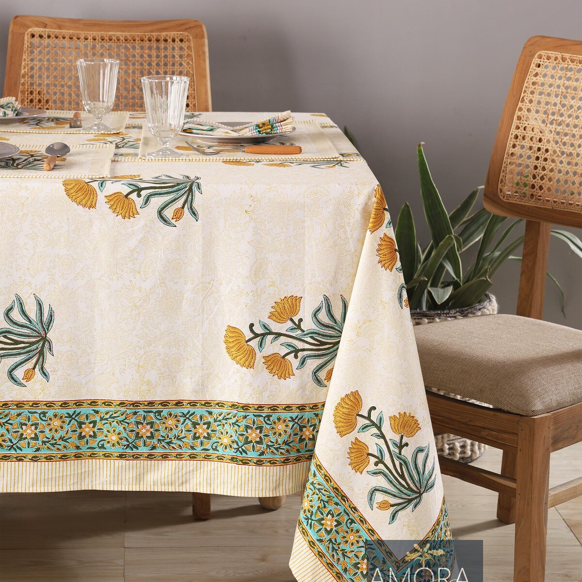 Handcrafted Indian Block Printed Tablecloth - Cotton, Boho Floral Design, Dining Table Cover, Mid Century Wedding & Party Decor Events - Etsy