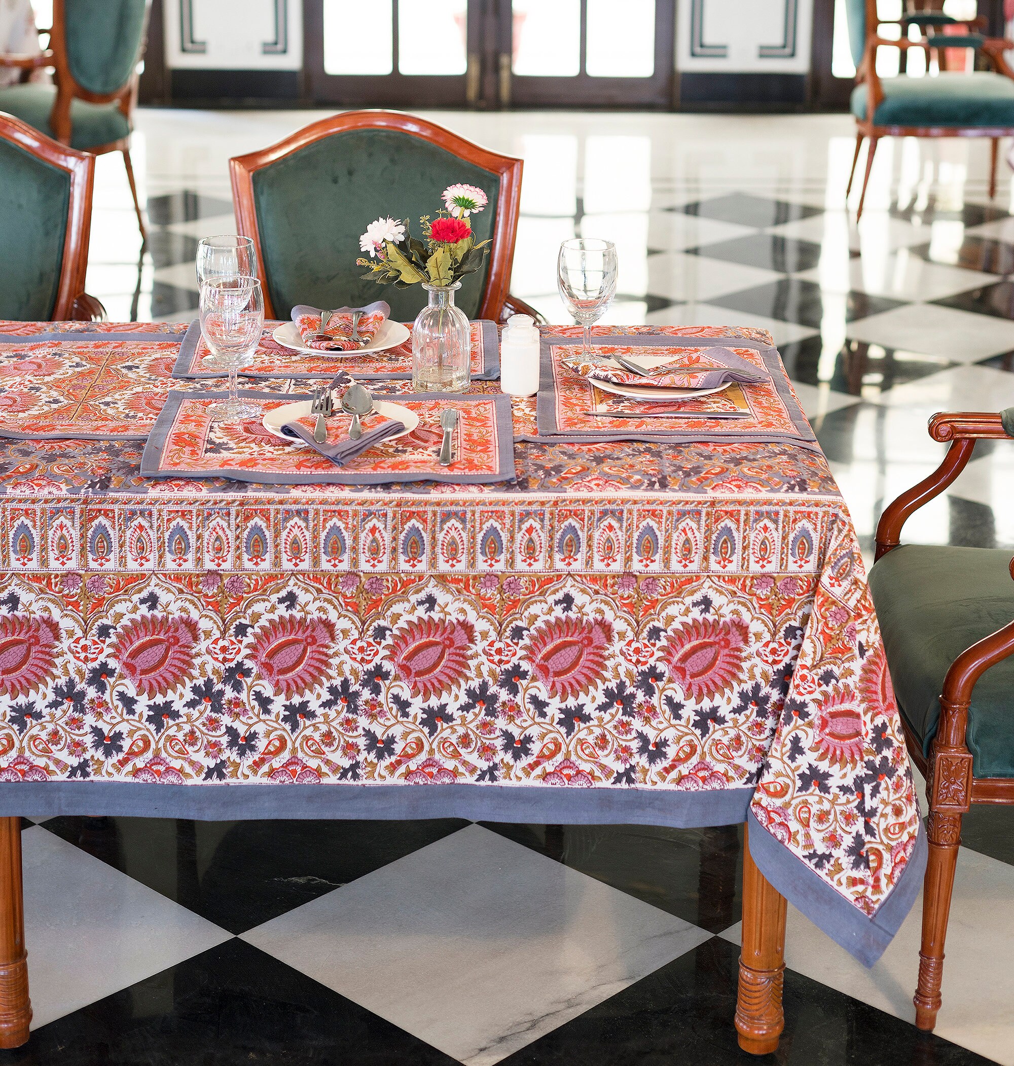 Indian Block Print Tablecloth Floral Cotton Table Cover Etsy