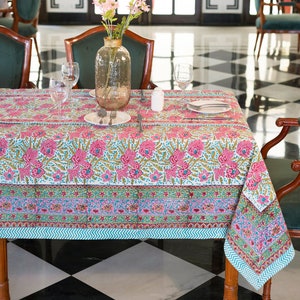 Indian Tablecloth Cover, Block Printed Tablecloth, Boho Table Decor, Dinning TableCloth Cover, Tabletop Decoration, Rectangle Tablecloth image 1