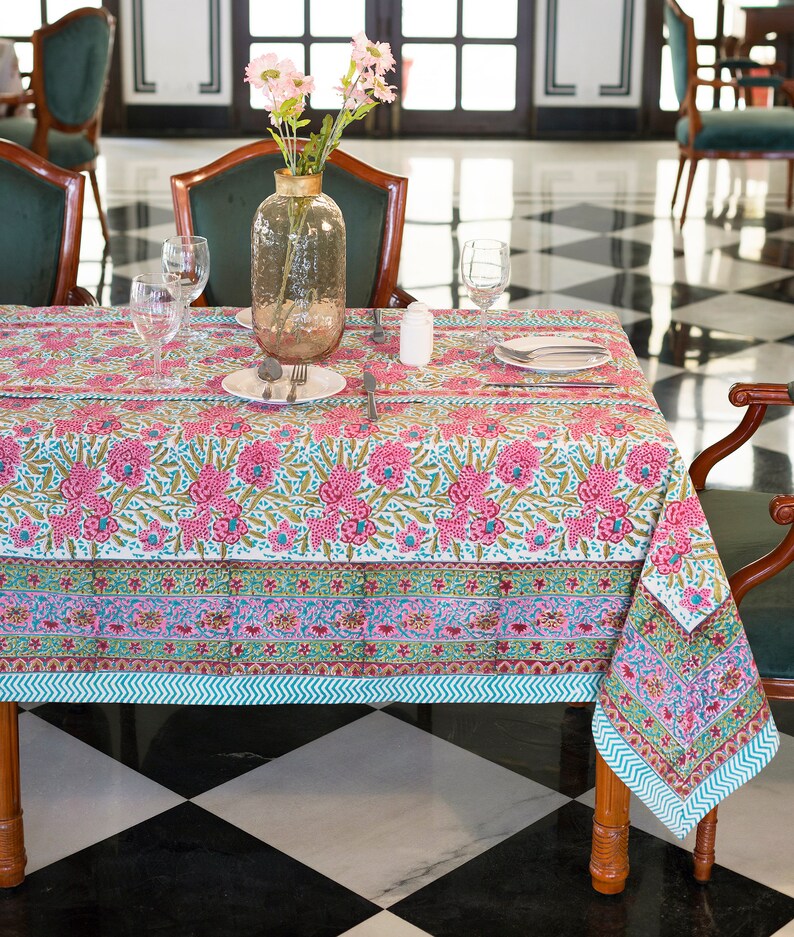 Indian Tablecloth Cover, Block Printed Tablecloth, Boho Table Decor, Dinning TableCloth Cover, Tabletop Decoration, Rectangle Tablecloth image 1