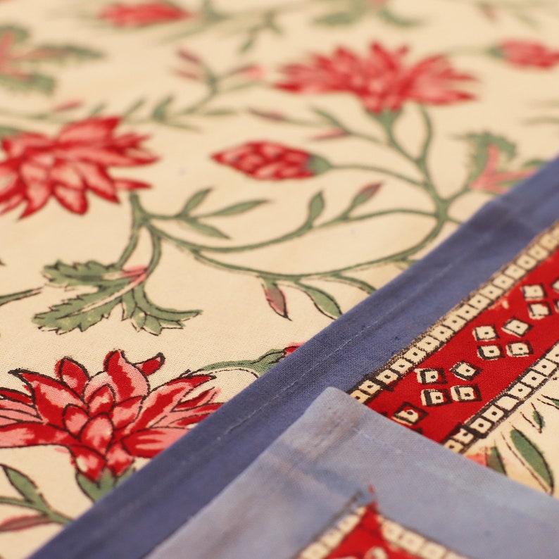 White Floral Round Tablecloth Indian Block Print Round Table - Etsy