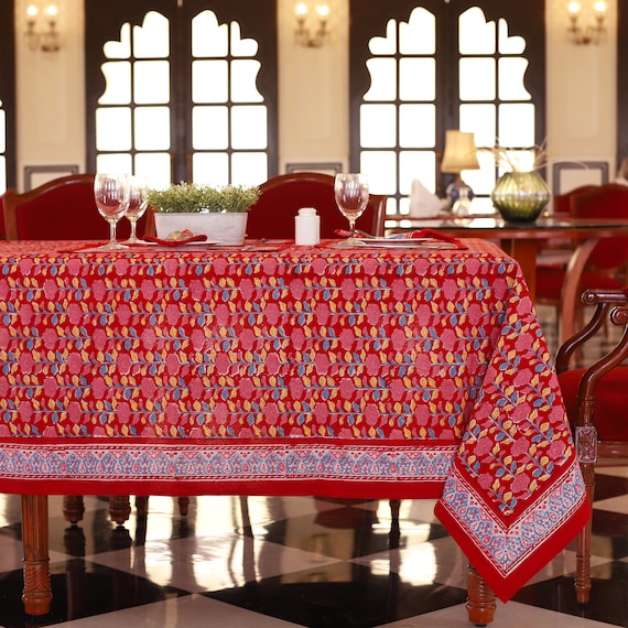 Nappe à imprimé bloc rouge, couverture de table en coton indien